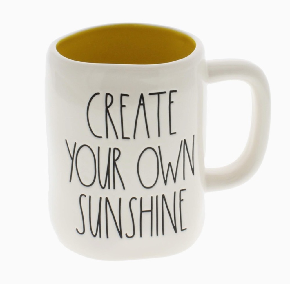 Rae Dunn MUG by Magenta CREATE YOUR OWN SUNSHINE Ceramic Coffee CUP White Yellow